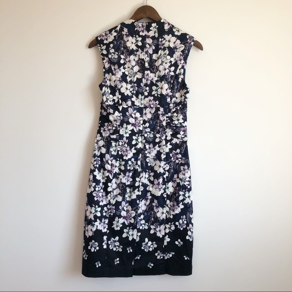 ADRIANNA PAPELL Floral Sheath Formal Tank Sleeveless Midi Dress Blue - Picture 7 of 12